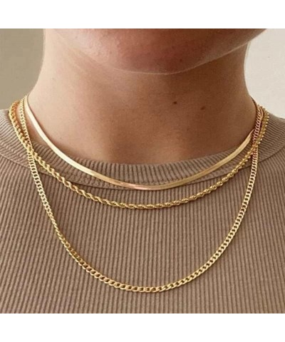 Gold Layered Necklace Set for Women Herringbone Necklace for Women Dainty Flat Snake Chain Layering Necklace Gold Choker Laye...