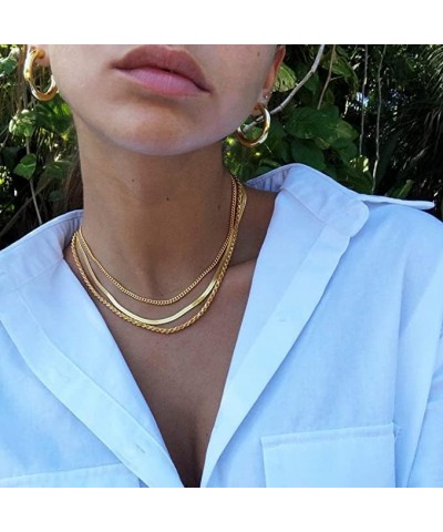 Gold Layered Necklace Set for Women Herringbone Necklace for Women Dainty Flat Snake Chain Layering Necklace Gold Choker Laye...