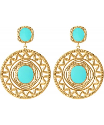 14K Gold Plated Earrings Geometric Circle CZ Statement Bohemia Drop Dangle Earrings for Women 14K Gold $9.66 Earrings