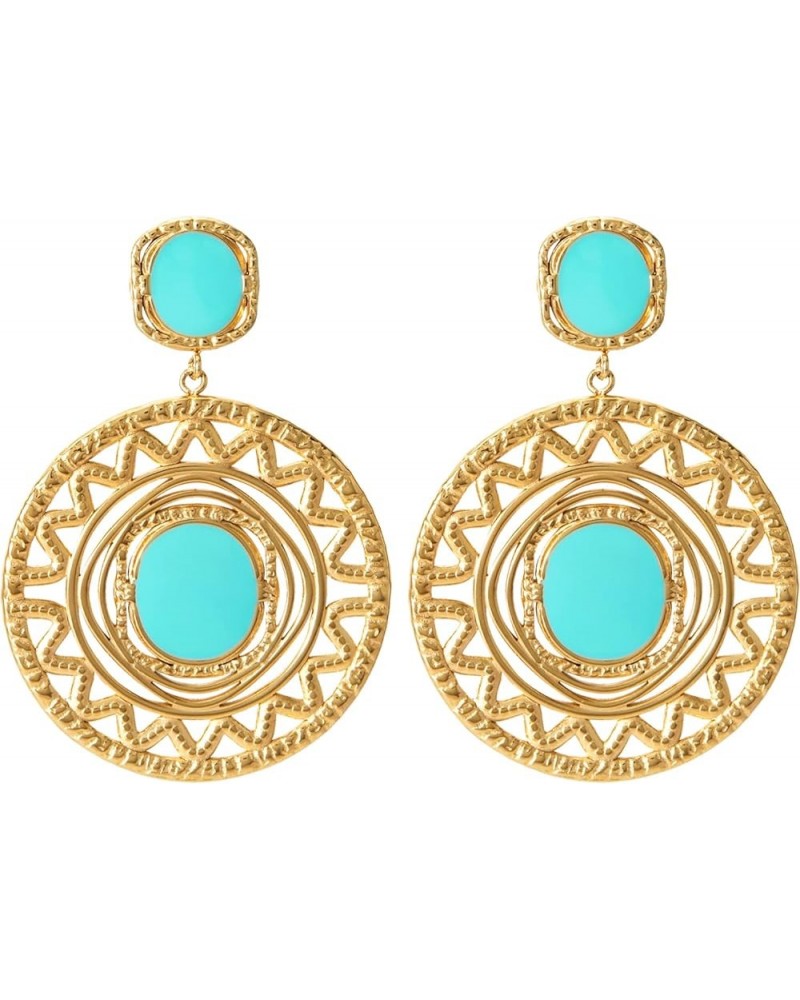 14K Gold Plated Earrings Geometric Circle CZ Statement Bohemia Drop Dangle Earrings for Women 14K Gold $9.66 Earrings