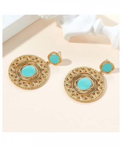 14K Gold Plated Earrings Geometric Circle CZ Statement Bohemia Drop Dangle Earrings for Women 14K Gold $9.66 Earrings