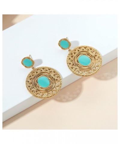 14K Gold Plated Earrings Geometric Circle CZ Statement Bohemia Drop Dangle Earrings for Women 14K Gold $9.66 Earrings