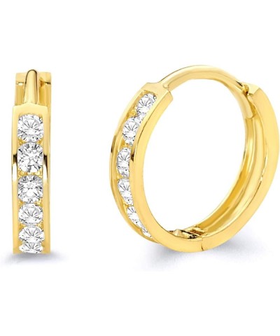 14k Yellow Gold 2mm Thickness CZ Channel Set Hoop Huggie Earrings (11 x 11 mm) - 3 Different Color Available White $29.24 Ear...