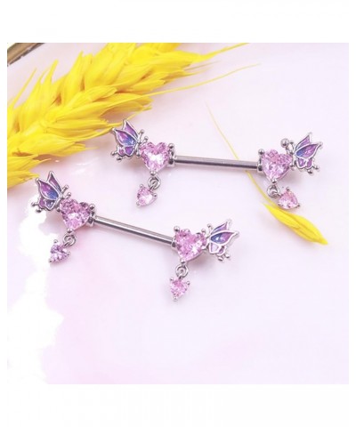 14G Flower,Butterfly Nipple Rings Heart Nipple Barbell 316L Stainless Steel Nipple Ring Nipple Piercings Jewelry for Women Me...