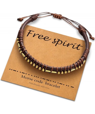 Morse Code Bracelets for Men Women, Brown Leather Bracelet for Men Adjustable Bracelet Morse Code Bracelet for Women Men Gift...