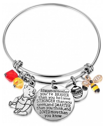 Inspired by Classic Pooh Bear You are Braver Than You Believe..Bee, Hunny, Pooh Bear Charm Bracelet Inspirational Gift $7.41 ...