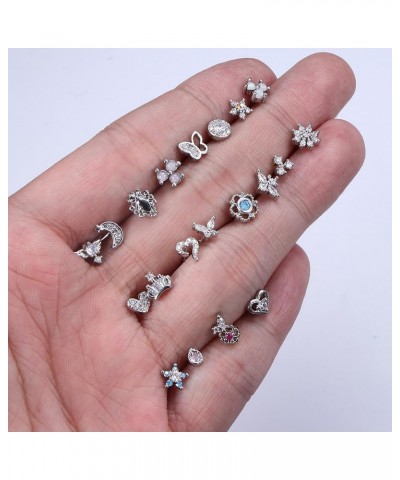 20 Pcs 20G Nose Rings Studs for Women Stainless Steel L Shaped Nose Studs Heart Butterfly Flower Snowflake Crown Wing CZ Nose...