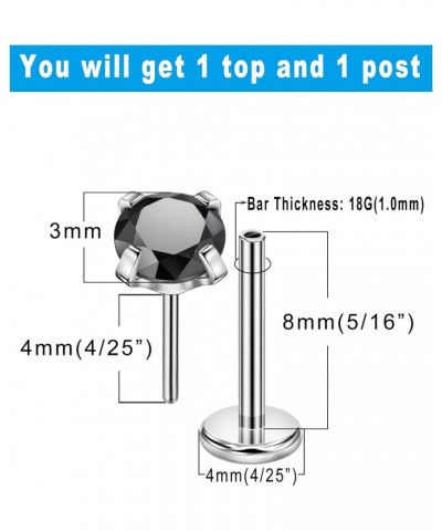 1.5mm-4mm Zircon Surgical Steel Cartilage Stud with 18g 5mm 6mm 8mm 10mm Press Fit Threadless Push Pop in Labret Post Lip For...