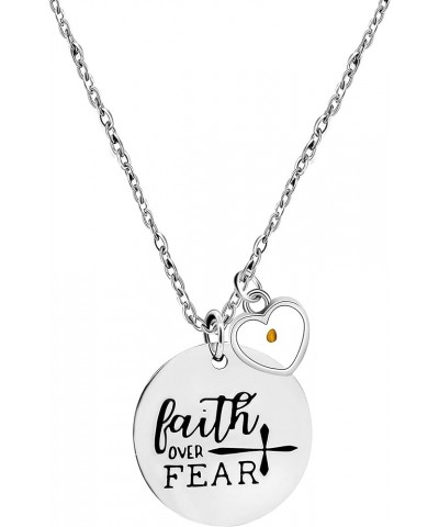 Faith Over Fear Cross Necklace Mustard Seed Charms Christian Pendant Stainless Steel Y855 Heart $7.79 Necklaces