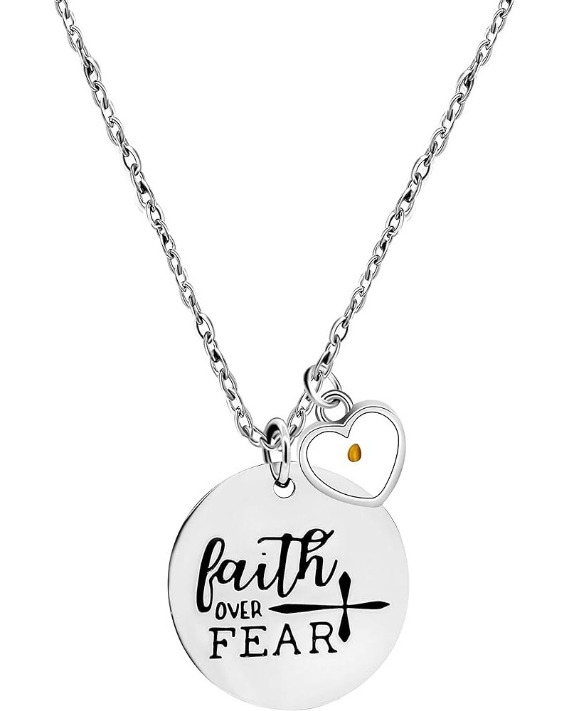 Faith Over Fear Cross Necklace Mustard Seed Charms Christian Pendant Stainless Steel Y855 Heart $7.79 Necklaces