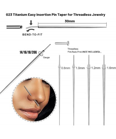 18/16/14G G23 Titanium Insertion Pin Taper for Nose Ear Navel Lip Threadless Piercings Jewelry Kit, 4Pcs Push in Body Piercin...