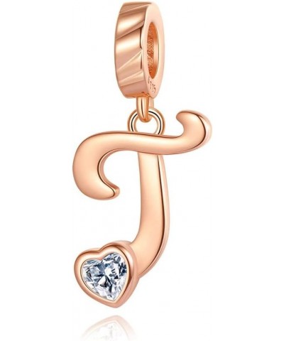 Alphabet Series Pendant Charm Rose Gold 925 Sterling Silver Letter Charms Initial A-Z Dangle Beads for European Charm Bracele...