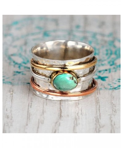 Bohemian Openwork Carved Turquoise Ring, Oval retro Turquoise plated three color personalized diamond ring exquisite women's ...