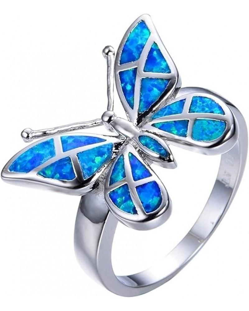 Bohemian Ring Opal Butterfly Ring for Women Engaged Wedding Rings Engagement Ring Party Ring for Girls (Blue, 10) Blue,Purple...