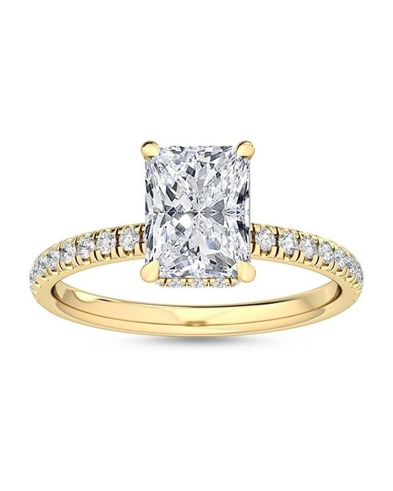 1-5 Carat (ctw) Yellow Gold Radiant Cut LAB GROWN Diamond Side Stone Engagement Ring [ Color E-F, Clarity VS2-SI1 ] 4.5 Radia...