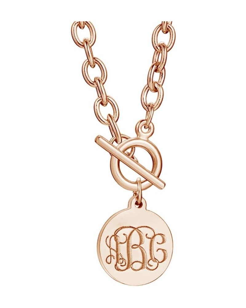 Personalized Monogram Initial Disc Necklace 925 Sterling Silver Custom Minimalist Toggle Pendant Chunky Choker Chain Rose Gol...