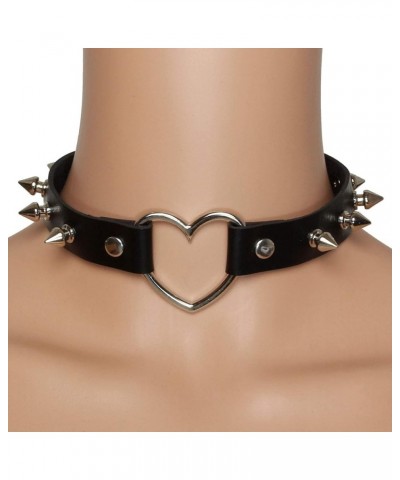 Spiked Choker for Women Leather Love Heart Neckalce Studded Rivets Biker Collar Adjustable Black 1 $8.99 Necklaces