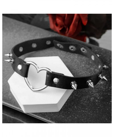 Spiked Choker for Women Leather Love Heart Neckalce Studded Rivets Biker Collar Adjustable Black 1 $8.99 Necklaces