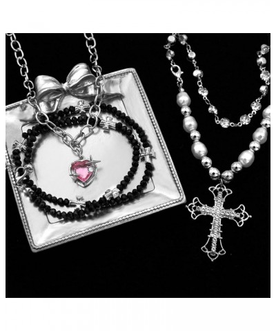 8PCS Grunge Necklaces Y2k Accessories Goth Cross Butterfly Snake Heart Necklaces Y2k Necklace Set Gothic Angel Heart Wing Cho...