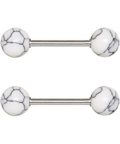 316L Stainless Steel Nipple Bar with Synthetic Stone Howlite $11.79 Body Jewelry