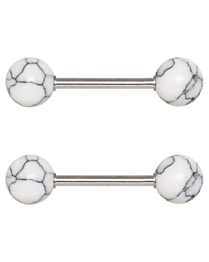 316L Stainless Steel Nipple Bar with Synthetic Stone Howlite $11.79 Body Jewelry