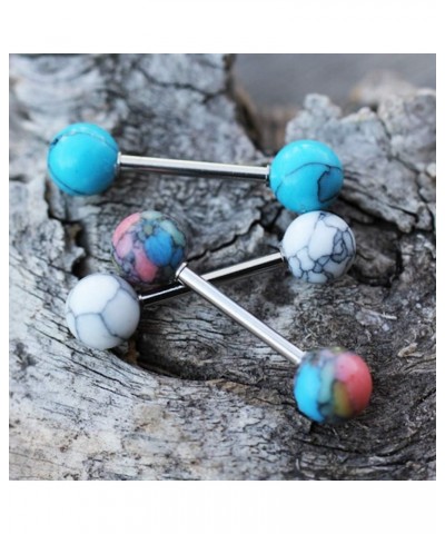 316L Stainless Steel Nipple Bar with Synthetic Stone Howlite $11.79 Body Jewelry