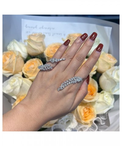 Hand Palm Statement Ring for Women, Fashion Adjustable Multiple Finger Ring CZ Crystal Hand Cuff Bracelet Cocktail Costume We...