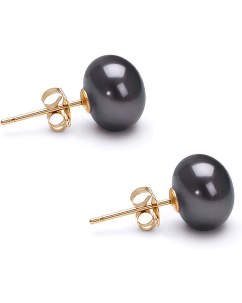 6-11mm Black Freshwater Cultured Pearl Earrings Stud for Women 925 Sterling Silver Push Back or Screw Back Settings AA Qualit...