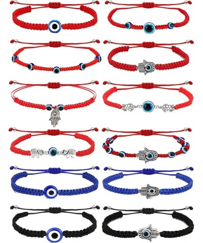 12Pcs String Evil Eye Bracelets for Teen Girls Women Christmas Gifts Beaded Bracelets for Men Black Red Hasma Hand Bracelet T...