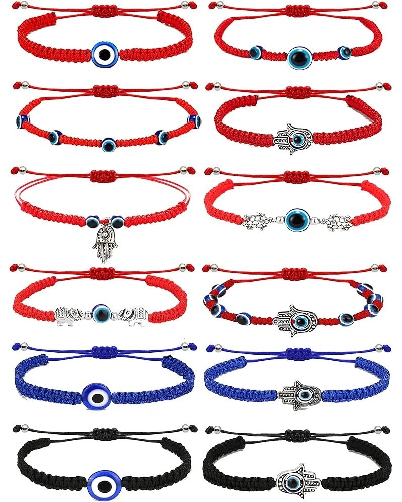 12Pcs String Evil Eye Bracelets for Teen Girls Women Christmas Gifts Beaded Bracelets for Men Black Red Hasma Hand Bracelet T...