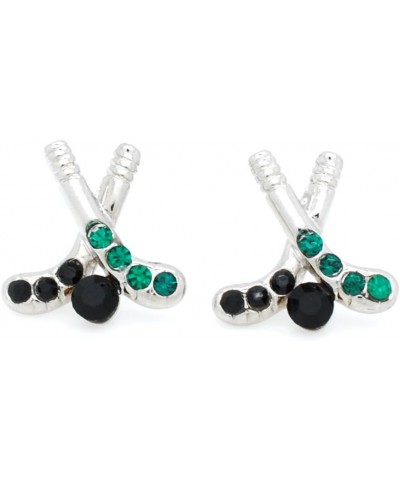 Hockey Post Earrings with Crystals and Rhodium Plating Green Black $9.03 Earrings