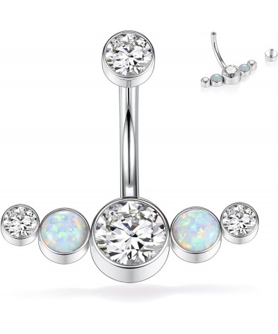 14G G23 Titanium Belly Button Ring with Cubic Zirconia/Opal 10mm Internally threaded Navel Piercing Jewelry Style8:1PC Silver...