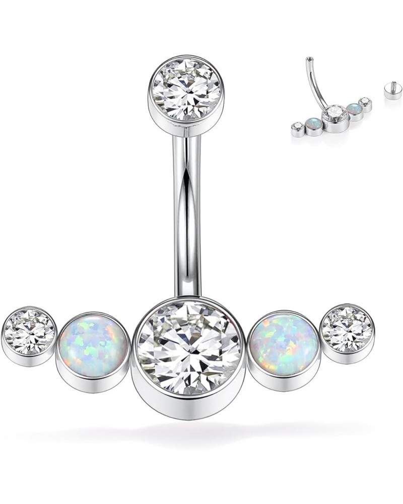 14G G23 Titanium Belly Button Ring with Cubic Zirconia/Opal 10mm Internally threaded Navel Piercing Jewelry Style8:1PC Silver...