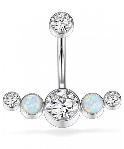 14G G23 Titanium Belly Button Ring with Cubic Zirconia/Opal 10mm Internally threaded Navel Piercing Jewelry Style8:1PC Silver...