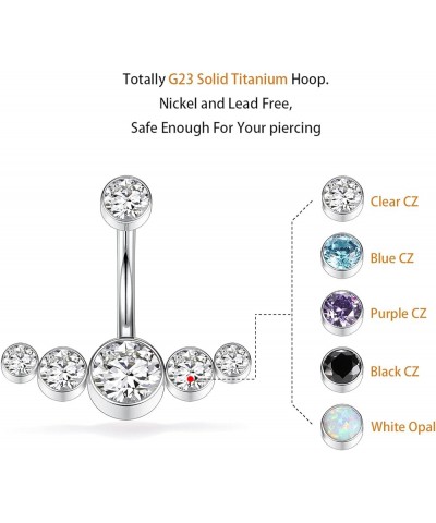 14G G23 Titanium Belly Button Ring with Cubic Zirconia/Opal 10mm Internally threaded Navel Piercing Jewelry Style8:1PC Silver...