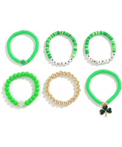 Shamrock Charm Bracelet Set Irish Green Beads Stretch Bracelets St. Patrick's Day Clover Good Luck Jewelry Gifts Shamrock4 On...