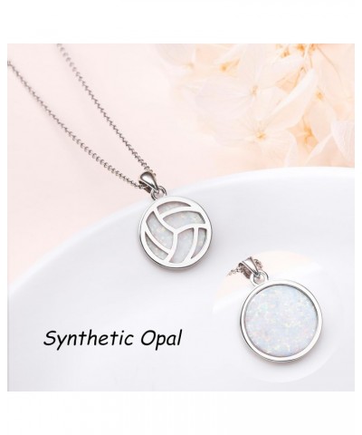 Opal Volleyball Necklace for Teen Girls 925 Sterling Silver Volleyball Pendant Necklaces I Love Volleyball Jewelry Gifts for ...