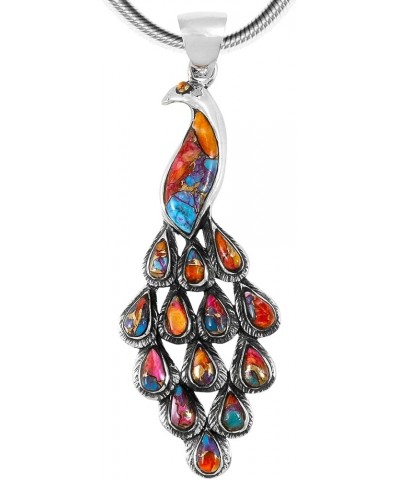 Peacock in Turquoise & Gemstones Pendant Necklace in 925 Sterling Silver (20" Length) Rainbow Turquoise $32.24 Necklaces