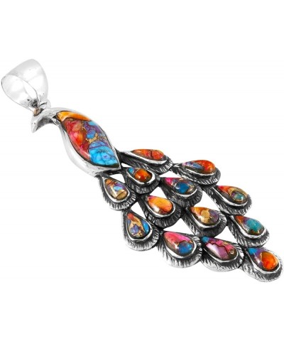 Peacock in Turquoise & Gemstones Pendant Necklace in 925 Sterling Silver (20" Length) Rainbow Turquoise $32.24 Necklaces