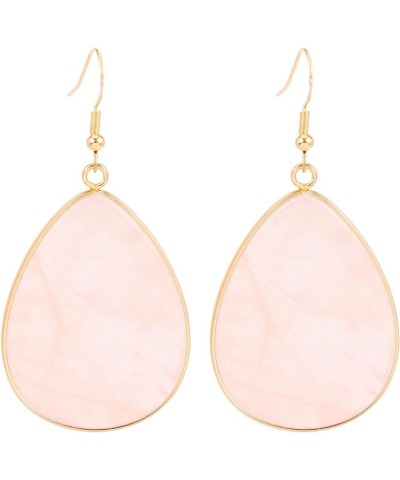 Natural Stone Teardrop Dangle Earrings Quartz Drop Gold Statement Earrings for Women Girls Pink $8.66 Earrings