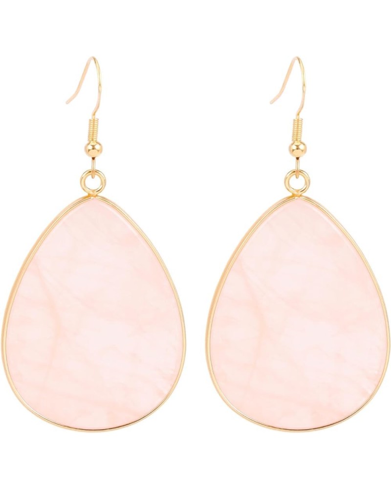 Natural Stone Teardrop Dangle Earrings Quartz Drop Gold Statement Earrings for Women Girls Pink $8.66 Earrings