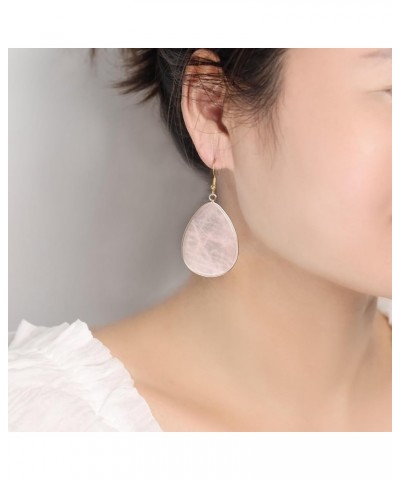 Natural Stone Teardrop Dangle Earrings Quartz Drop Gold Statement Earrings for Women Girls Pink $8.66 Earrings