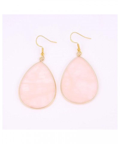 Natural Stone Teardrop Dangle Earrings Quartz Drop Gold Statement Earrings for Women Girls Pink $8.66 Earrings