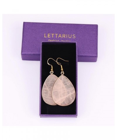 Natural Stone Teardrop Dangle Earrings Quartz Drop Gold Statement Earrings for Women Girls Pink $8.66 Earrings