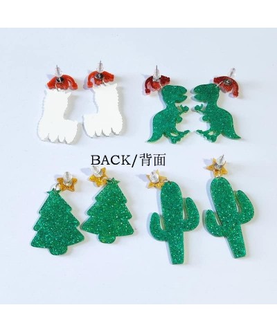 Christmas Earrings Acrylic Cute Santa Claus Christmas Tree Gingerbread Dinosaur Cactus Earrings Christmas Jewelry Gift for Wo...