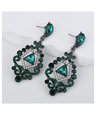 Rhinestone Wedding Bridal Dangle Earrings Vintage Crystal Chandelier Earrings for Women Brides Green $8.39 Earrings