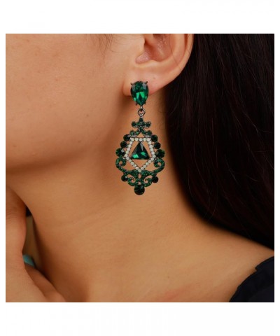 Rhinestone Wedding Bridal Dangle Earrings Vintage Crystal Chandelier Earrings for Women Brides Green $8.39 Earrings