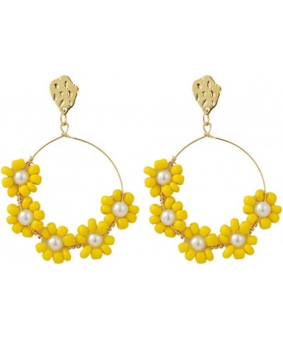 Flower Bead Hoop Earrings Bohemian Resin Colorful Beaded Flower Dangle Earrings for Women Creative Jewelry Yellow $9.01 Earrings