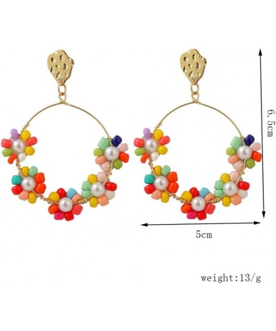 Flower Bead Hoop Earrings Bohemian Resin Colorful Beaded Flower Dangle Earrings for Women Creative Jewelry Yellow $9.01 Earrings