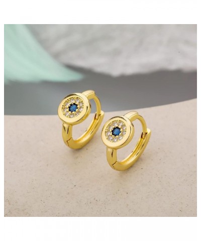 Huggie CZ Evil Eye Small Hoop Earrings for Women Girls Blue Cubic Zirconia Cartilage Hypoallergenic Dainty Protection Lucky B...